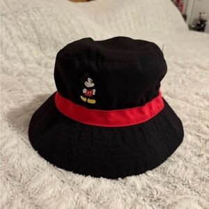 Black Bucket Hat with Red Band and Mickey Mouse Design Reversible